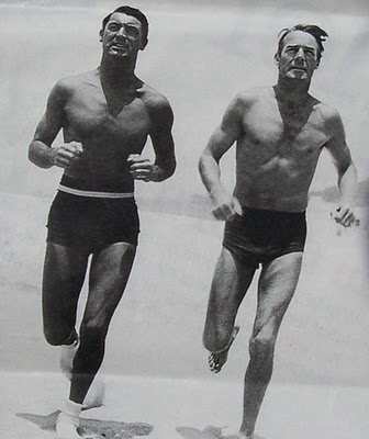 1935 Cary Grant and Randolph Scott Swim Trunks Running On Beach Classic Queer Hollywood Vintage Photo.jpg