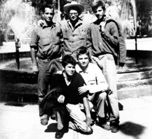 In 1956 Jack Kerouac, Allen Ginsberg, Peter Orlovsky, Lafcadio Orlovsky and Gregory Corso.jpg