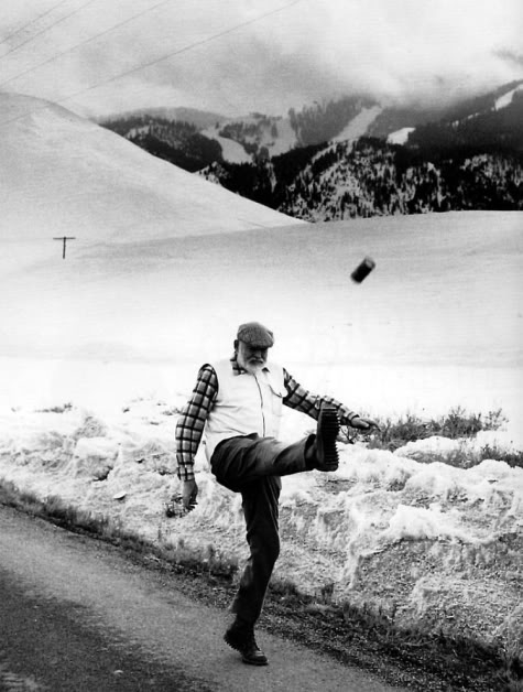 Ernest Hemingway kicks a can.JPG