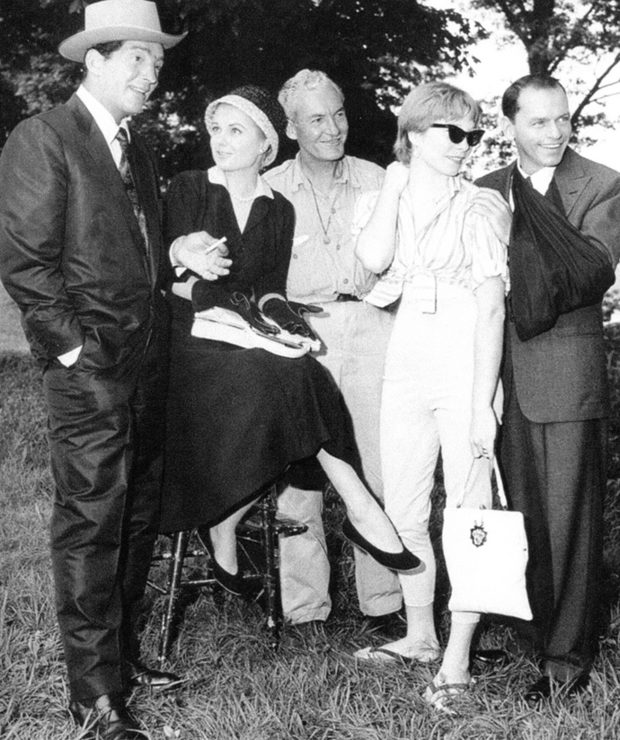 Dean Martin, Martha Hyer, assistant director William McGarry, Shirley MacLaine and Frank Sinatra.jpg