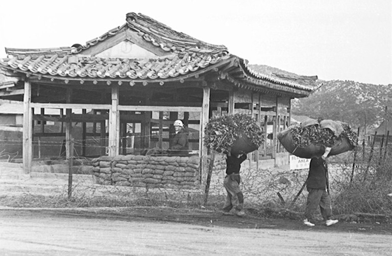 Guard at the corner of the 326th CRC camp area. Korea 1952.jpg