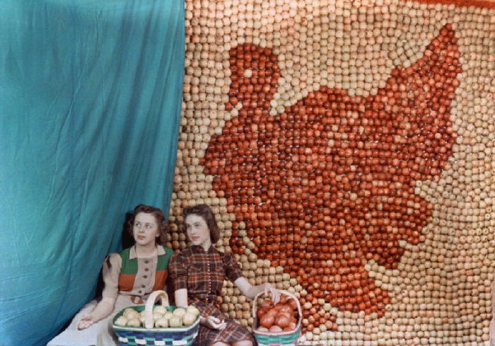 West-Virginia-Two-girls-sit-in-front-of-an-apple-display-in-the-shape-of-a-turkey-Martinsburg.jpg