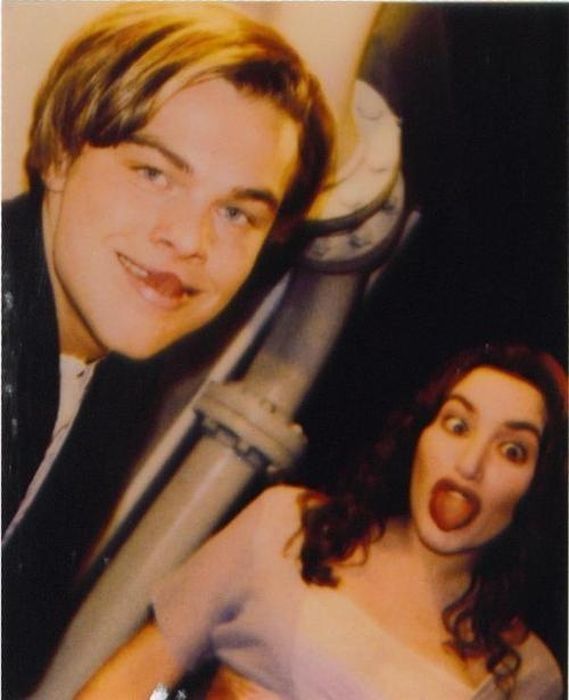 Leonardo Dicaprio and Kate Winslet fooling around on the set of TITANIC.jpg