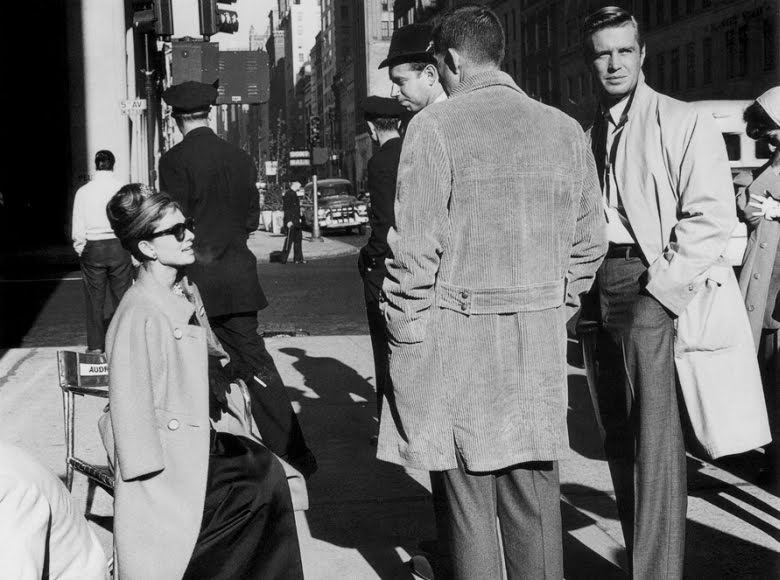 Audrey Hepburn and George Peppard on location during filming of  Breakfast at Tiffany