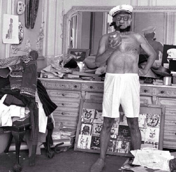 Pablo Picasso dressed as Popeye the Sailor in 1957..jpg