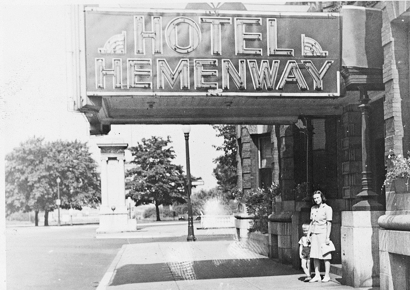 9Mary Lane and son, George, at entrance to Hotel Hemenway.jpg