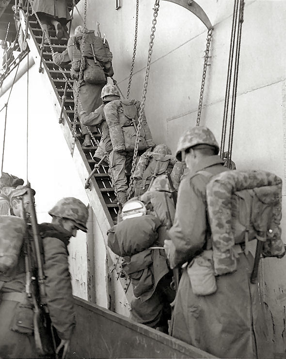 Marines boarding USS Bayfield (APA-33).jpg