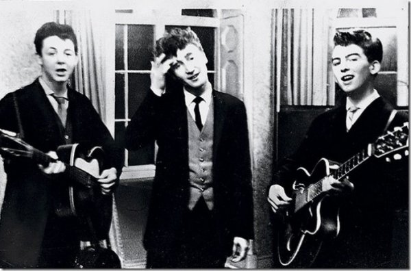 Paul McCartney, John Lennon and George Harrison at the wedding reception, 1958.jpg