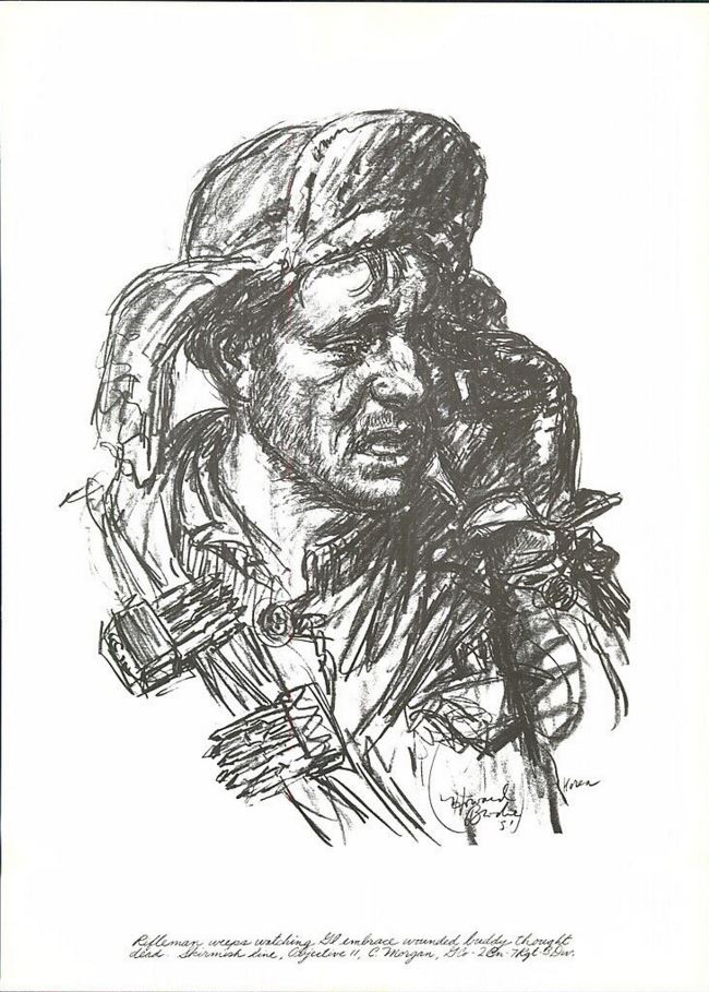 13 1953 Howard Brodie Korean War Drawing GI Rifleman Cries Weeps.JPG