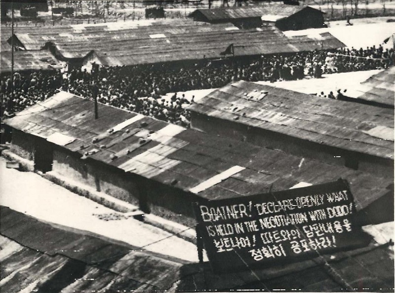 1952 Rioting Red Prisoners Post Sign at Compound 95 on Koje Island Press Photo.JPG