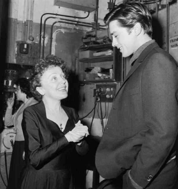 Alain Delon meeting Édith Piaf backstage after one of her concerts, Paris, 1959.png