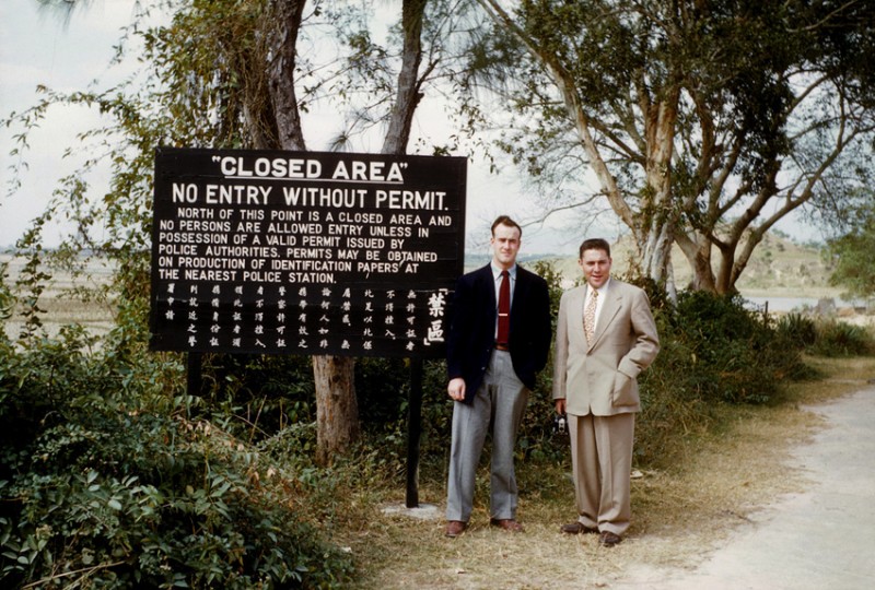 Charley and I about 100-150 yds from Red China - New Territory, Hong Kong - 2 Jan 54.jpg