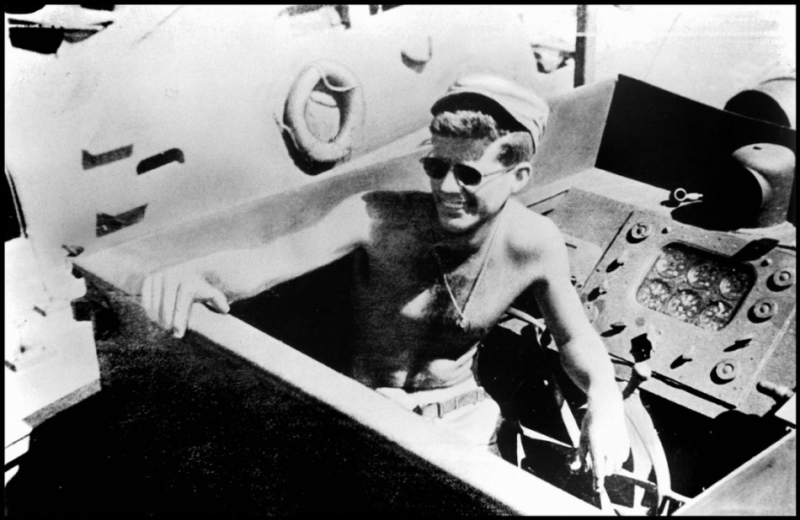 USA. Lt. John F. Kennedy in his PT 109, which went down in the Solomon Islands on August 1st, 1943..jpg