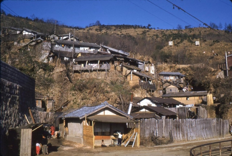 503H Original Slide, Hillside homes Boys playing Post Korean War Korea 1950s.JPG