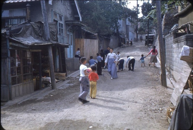 386H Original Slide Back Alley Children Play Post Korean War Seoul Korea 1950s.JPG